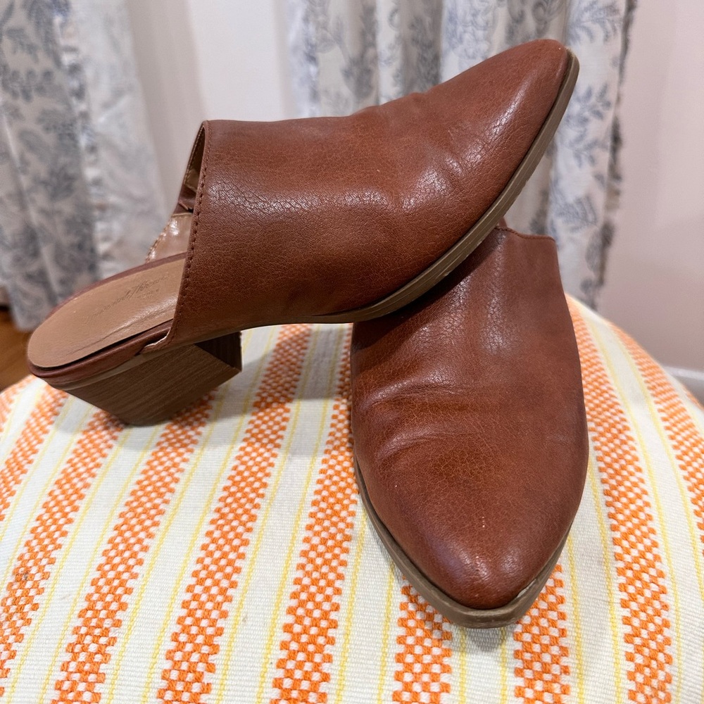 Brown pleather mules